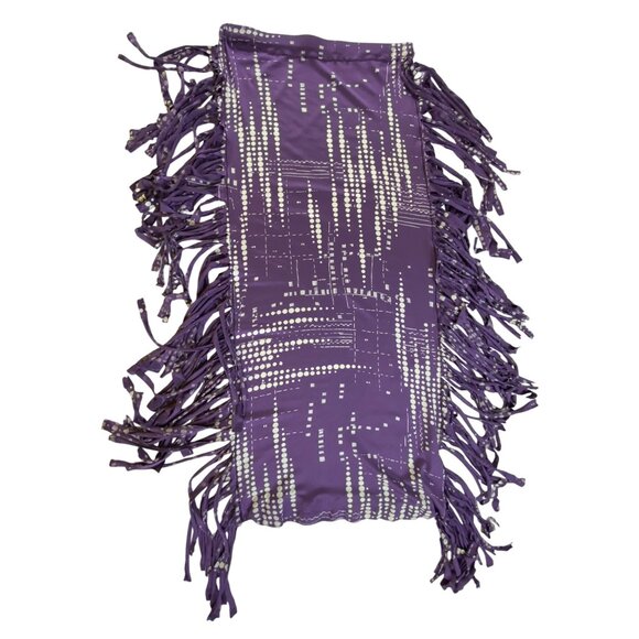 Purple White Fringe Skirt Boho Western Handmade Sexy Stretch Medium‎ Tight Art - Picture 1 of 2